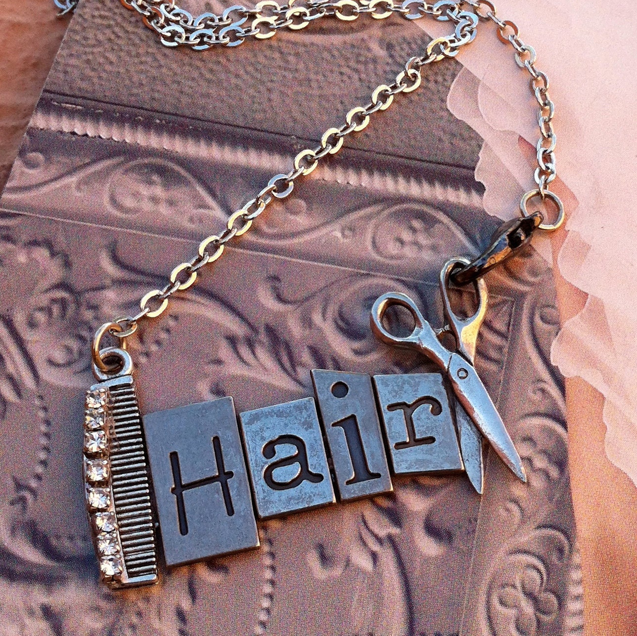 HairStylist-Hair Artist Necklace-Comb-Shears-Bohemian Gypsy Style