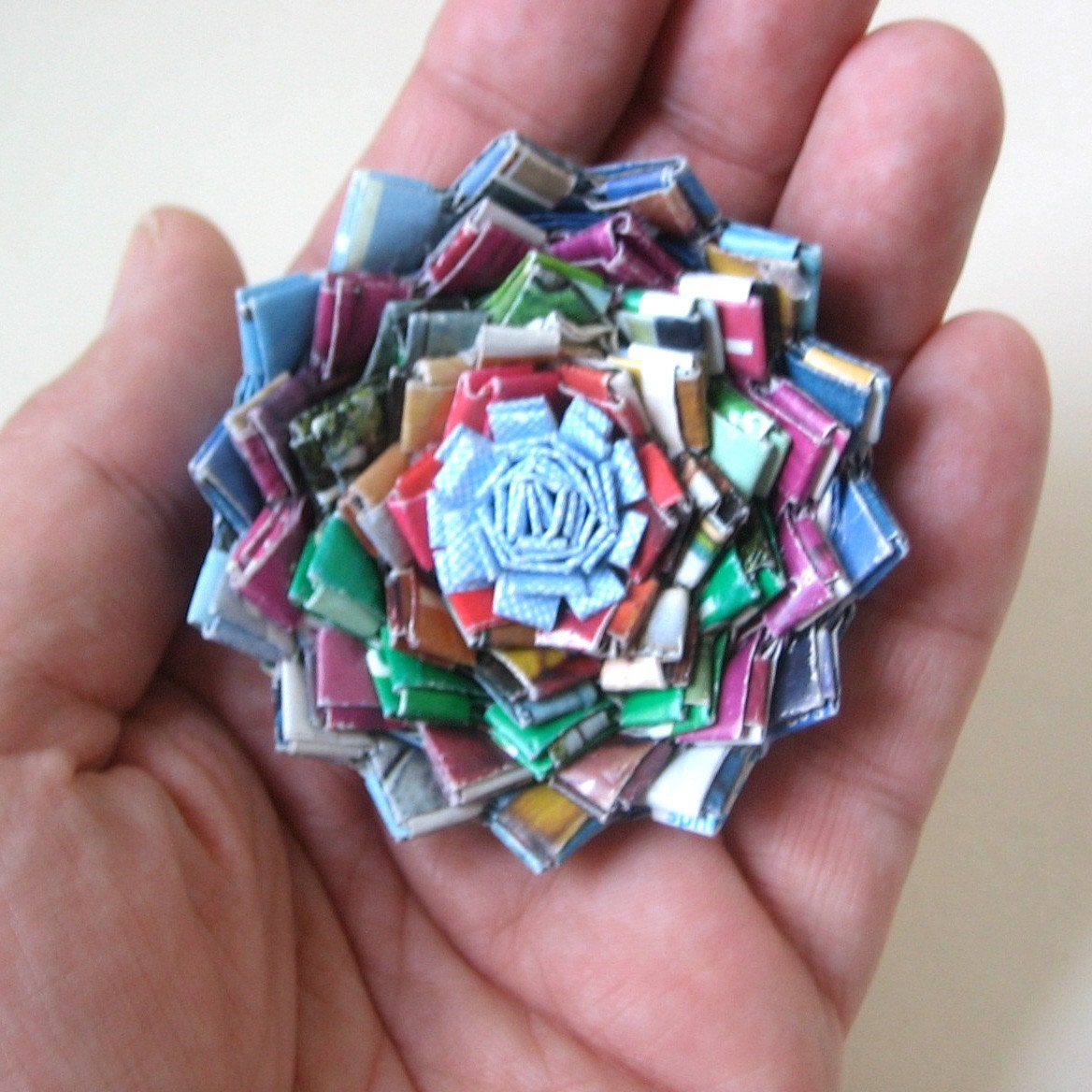 Eco-Chic Zinnia Pin Made with Junk Mail, Catalogs & Magazines