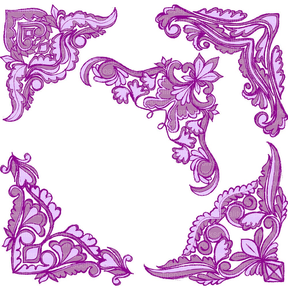 Items similar to Hand Drawn Flourish Corner Set - Vector Images