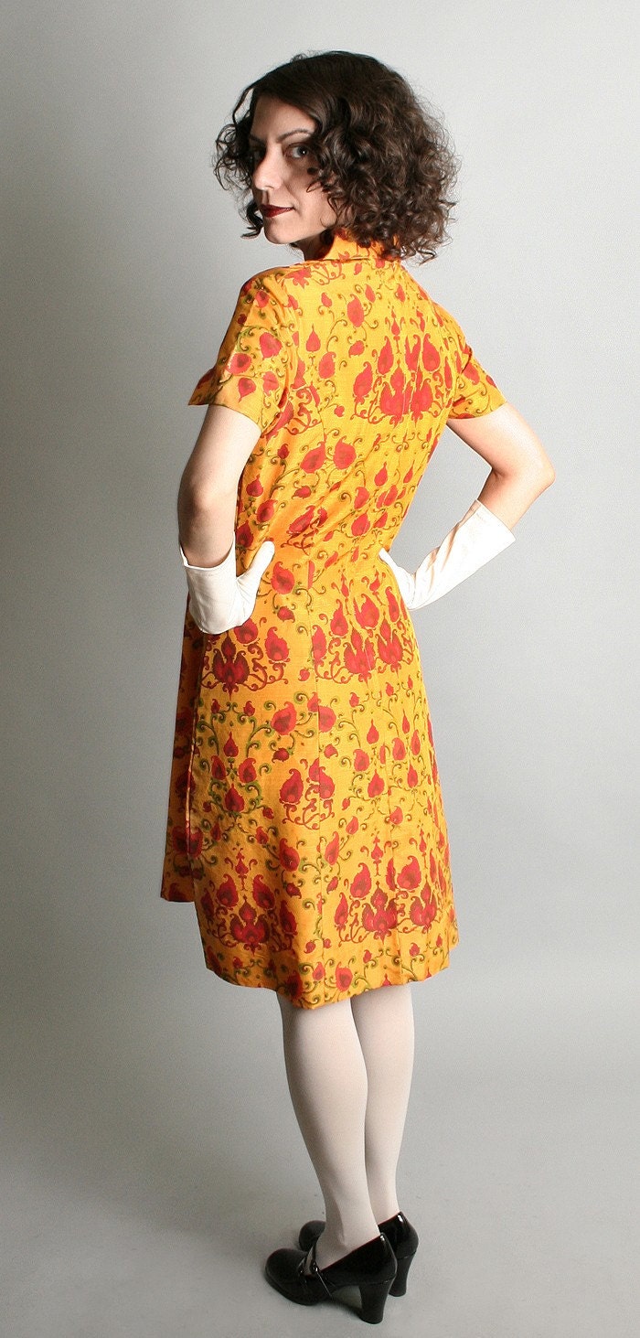 Vintage Sheath Dress Spicy Mango Tangerine vintage Fire Autumn Chandelier Print Dress - Small