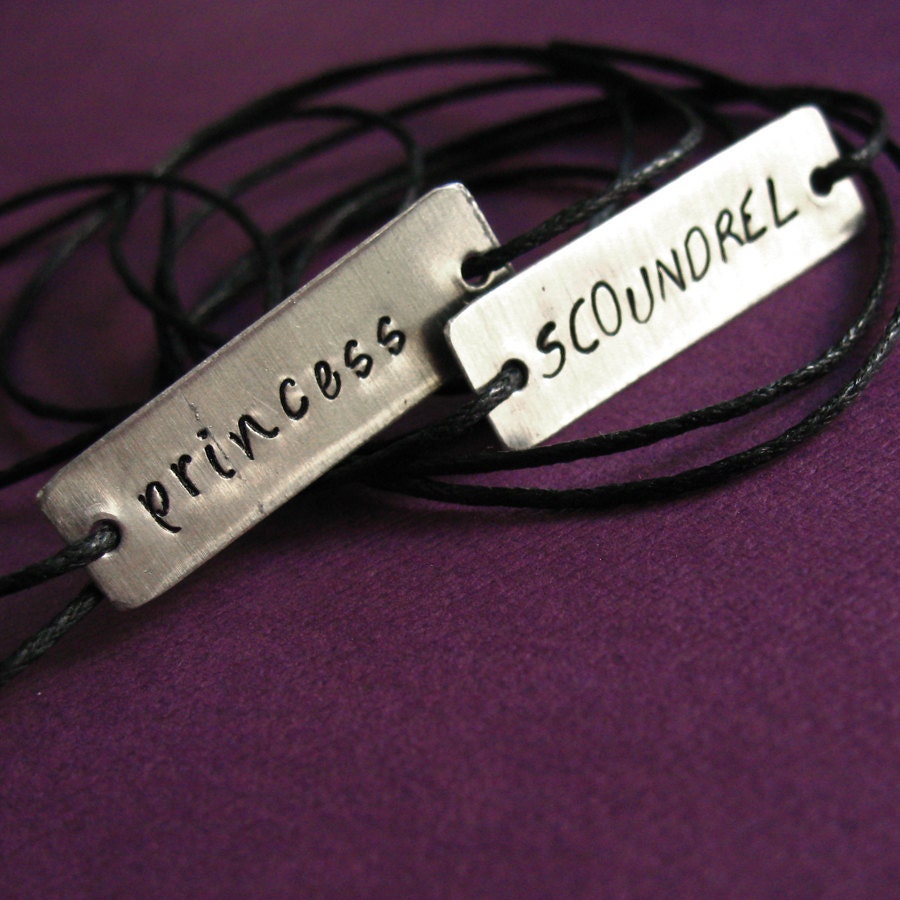 Star Wars Bracelets Han Solo & Princess Leia: The Princess and the Scoundrel - His and hers Stamped Metal Wrap Bracelets on Cotton Cord