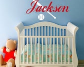 Baseball Wall Decal with Name - Children' Nursery Bedroom Decor - Vinyl Wall Art Sticker - Baseball Bat and Baseball -CB128B