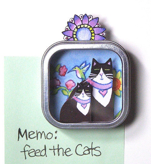 SALE... Tuxedo Cat Mom Shadow Box Refrigerator Magnet... Art for Your Fridge...