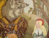 Little Red Riding Hood and Wolf Large Vintage Original Illustration Number 532