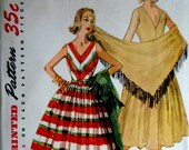 Vintage 1950s Dress & Stole Pattern Simplicity 4287 Bust 32 Rockabilly