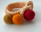 Crochet felted bracelet textile jewelery Golden yellow olive wool bangle handmade Birthday spring summer autumn custom color gift for her