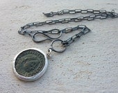 Antique Roman coin necklace,Statement necklace, ancient coin necklace sterling silver chain, Roman coin pendant