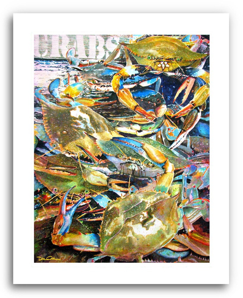 Maryland Crab Art Print "Live Blue Crabs" 11x14" Signed and Numbered