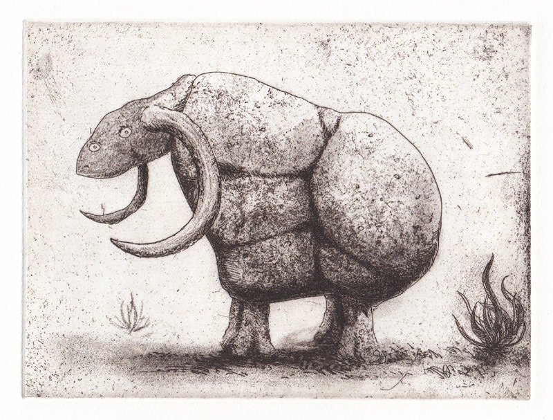 Etching print "Rock Monster" mythical beast - hand-pulled limited edition print