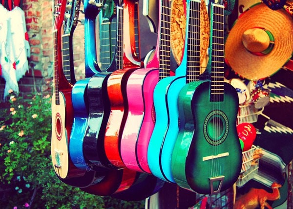 spanish guitar photography music photo gift for musician, colorful rainbow, LA latin inspired southwest decor, musical instrument, kids room