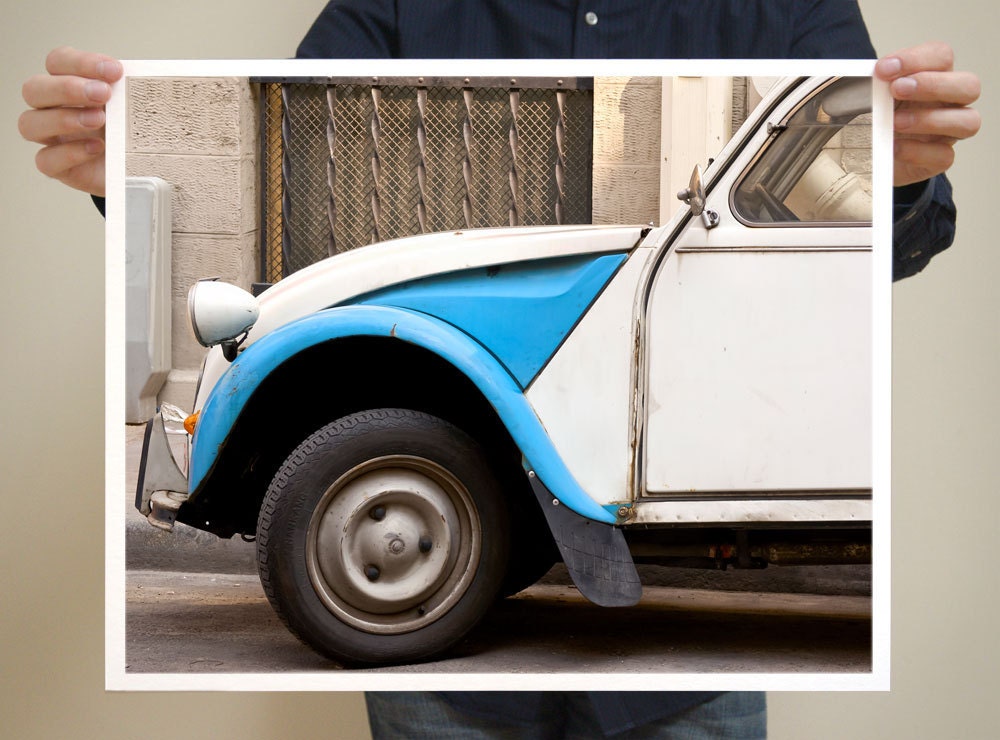 Paris Photography, Blue Car Print - 16x20 French Photograph Art Prints - Paris Decor - Modern Print - Urban Art - Car Photographs