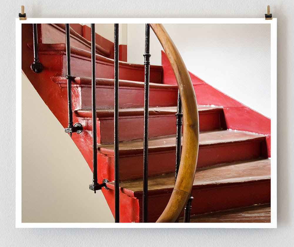 Paris Photography, Red Steps - 8x10 French Art Print, Paris Decor