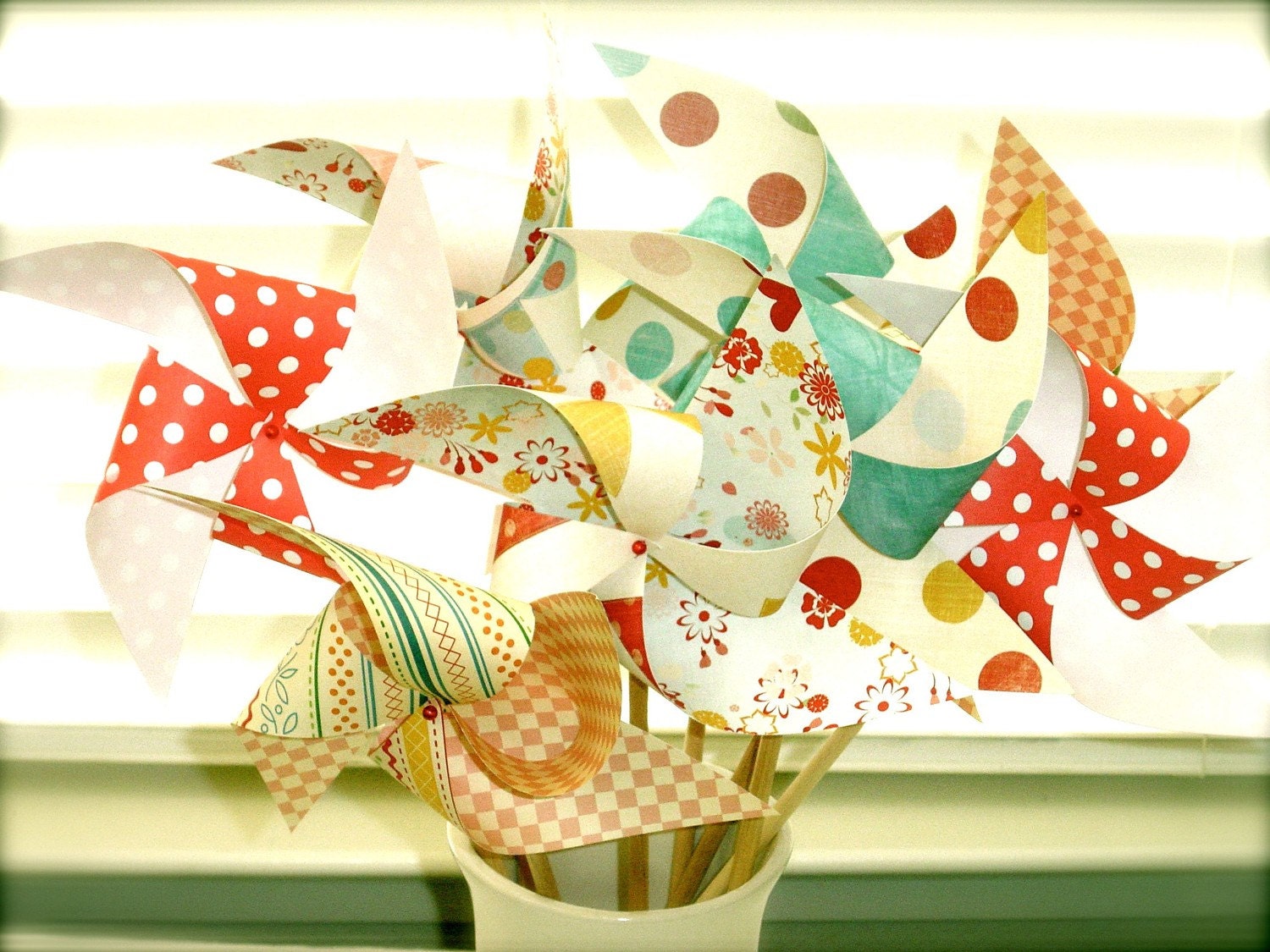 Pinwheels 10 Large Twirlable Pinwheels Merry go Round Bouquet Gourmet Vintage Photo Props Spinning (custom orders welcome)