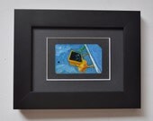ART Original Oil Painting NYC Walk Don't Walk Street Sign on Upcycled Subway Card Framed