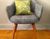 Modern Avocado Green Throw Pillow with Honeysuckle flower print in white ink