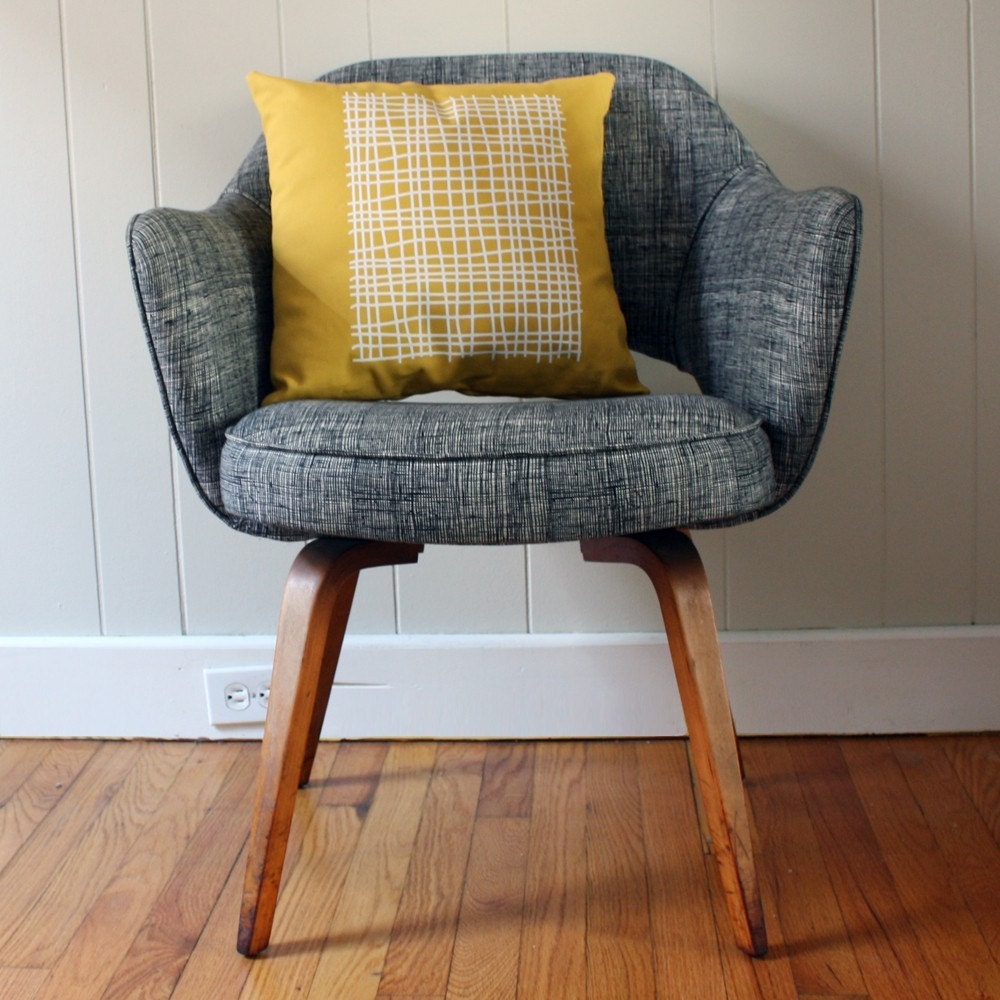 16 in. Square Throw Pillow - Sunshine Yellow with Grid print
