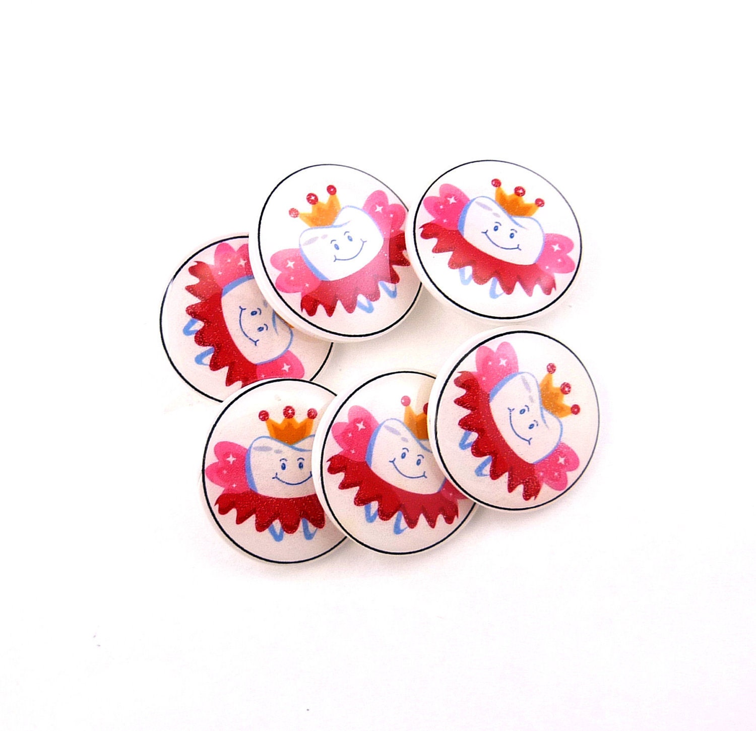 6 Tooth Fairy Buttons. Handmade Buttons. Shank Sewing Buttons.