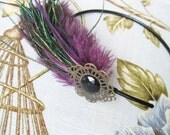 Flapper Feather Headband Purple and Black Fascinator