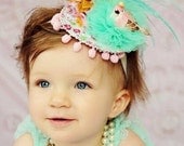 Little Birdie fancy headband for dress up and photo props in pink aqua and gold