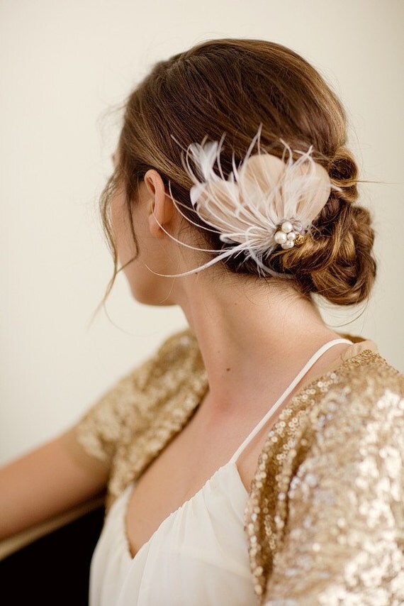 Feather hair piece, feather headpiece, bridal feather hair piece, Bridal Fascinator, Wedding headpiece, Kai, 1 Month Turnaround
