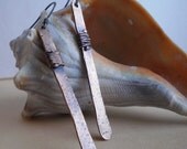 Rustic hammered earrings, oxidized, copper, stick style, wire wrapped