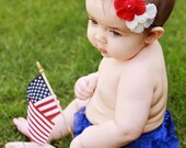 4th of JULY Red White Blue Headband Hair Bow Patriotic American USA Babies Toddlers Girls