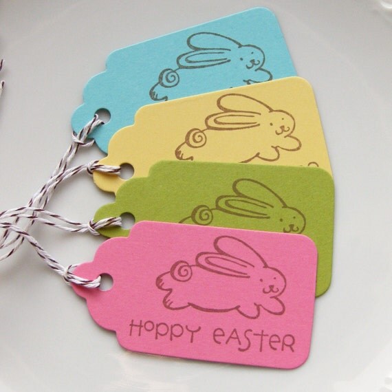Easter Bunny Tags Hoppy Easter - Set of 8 - Custom Colors Available - Easter Party Tags Bunny Tags Easter Favor Tags Easter Tags Il_570xn