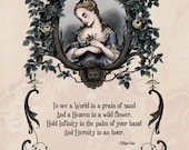 Blake - Victorian Art Poetry Print - To See a World in a Grain of Sand Poem - Dreamy 19th Century Illustration