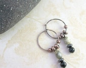 Oxidized Sterling Silver Hoop Earrings - Peace Stone Jasper, Hematite, Onyx - Subtle Harmony - Handmade OOAK - Free US Shipping