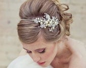 Rhinestone tiara with flowers and ivory pearls, wedding tiara, bridal hair accessory