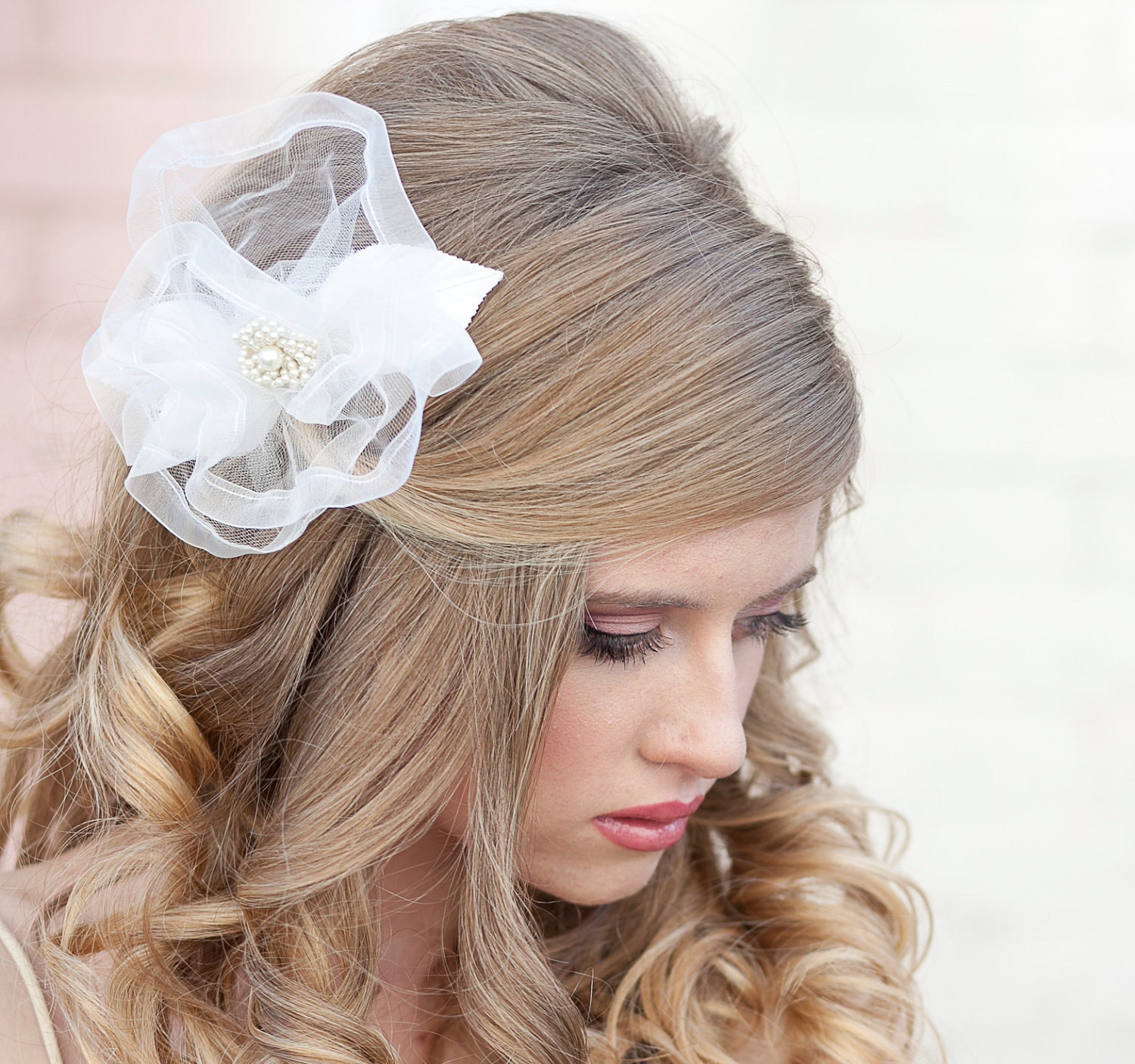 Ivory net flower hair comb, wedding hair comb, wedding acessories