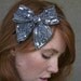 women hair accessory, Dark gray sequins beaded bow headband, adult headband