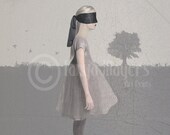 Melancholy Art Print Blindfolded Girl &  Gray Landscape - HarrietsImagination