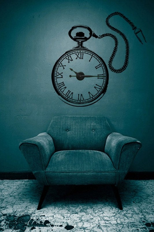 Large Steampunk Pocket Watch Vinyl Wall Art & Clock Kit