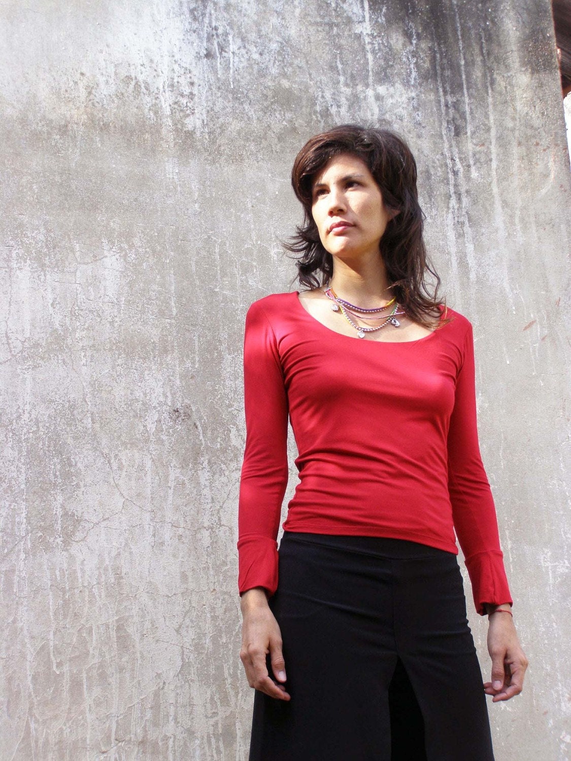 A casual Victorian top/ Basic shirt in red-Womens blouse-Long sleeves blouse-Made to order Choose your color-Fall winter fashion