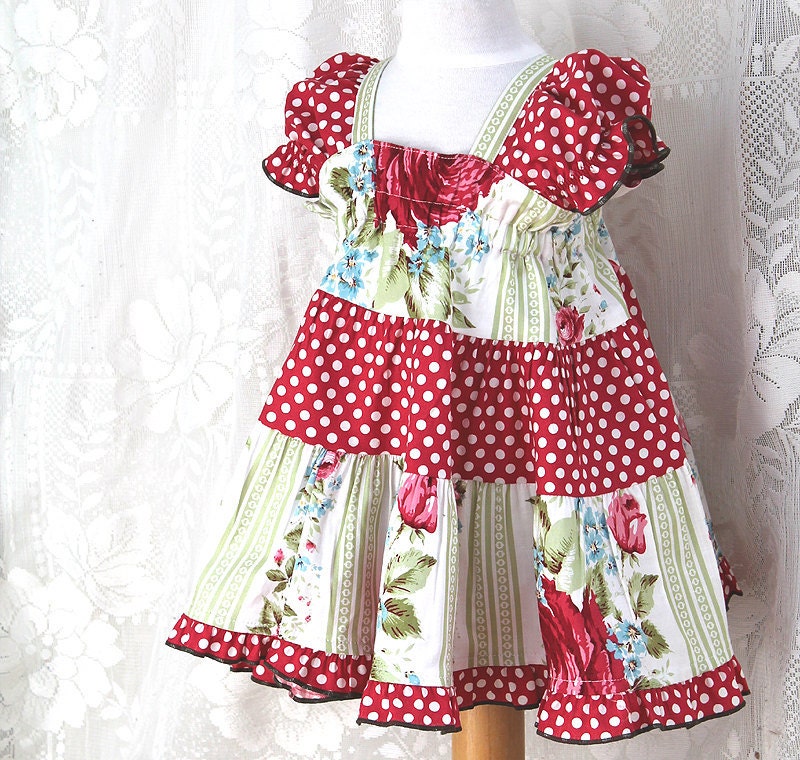 Matching Sister Dresses for Girls 100% Cotton Children's Clothes Polka Dot and Red Rose Peasant Style Girls Dress Girls Size 5 6 7 or 8