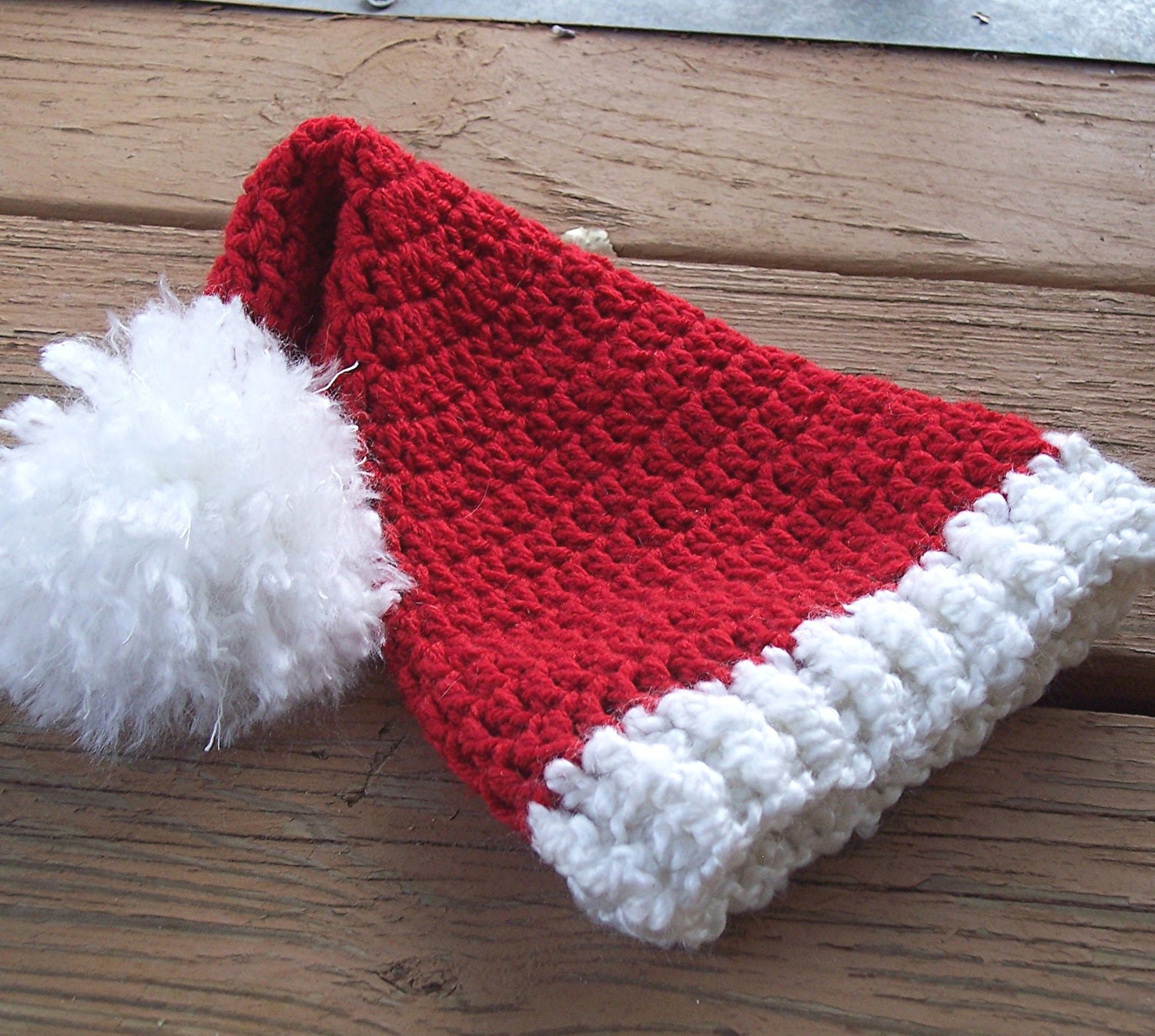 Baby Crochet Santa Hat - Red Christmas Baby Stocking Hat in Size 3 - 6 months READY to SHIP Holiday Baby Hat - Christmas Elf Hat