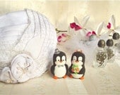 Custom wedding cake toppers Penguins - bride and groom elegant love bird