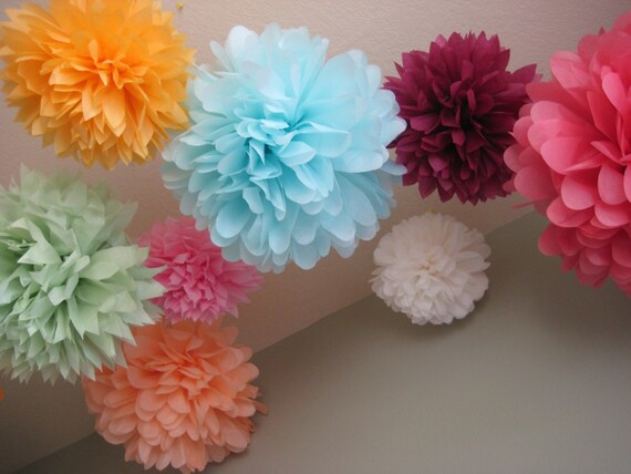 21 Tissue Paper Poms - Pick your colors - Mixed Sizes - Portland Original - Birthday Candy Table - Cake Smash Il_570xn
