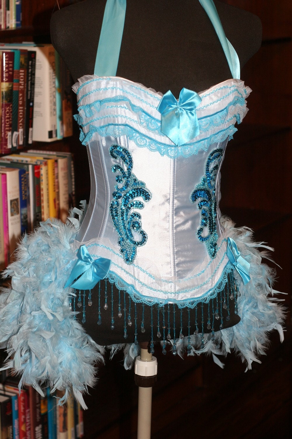 IRIS Blue Burlesque costume corset for Valentines Day & Mardi Gras