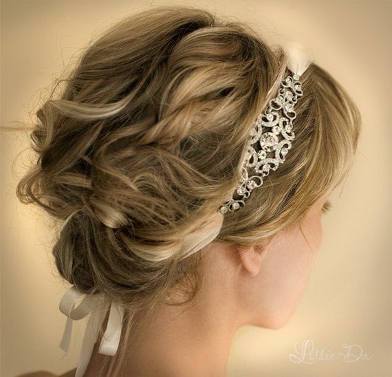 Bridal Ribbon Headband, Gatsby Headband, 1920s Vintage Headband, Bridal Hairband, Vintage hairband - GRACIE
