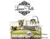 Damask Personalized Name Vinyl Decal - Wall Transfer Monogram Custom Shabby Chic Accents elegant teen baby nursery girl 22h x 30w FN0155