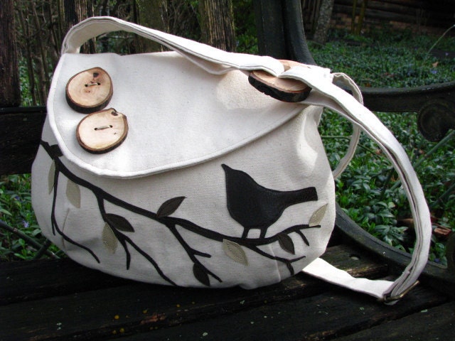 Sale -SINGING BIRD on a Branch Handbag/  Water Repellent canvas /tote /eco friendly /messenger / Buy 2 of Any Combination receive 10% off