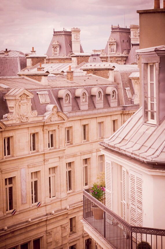 Paris Photography - Architectural Fine Art Travel Photo, Urban Wall Decor, Parisian Rooftops, Mauve Morning in Le Marais