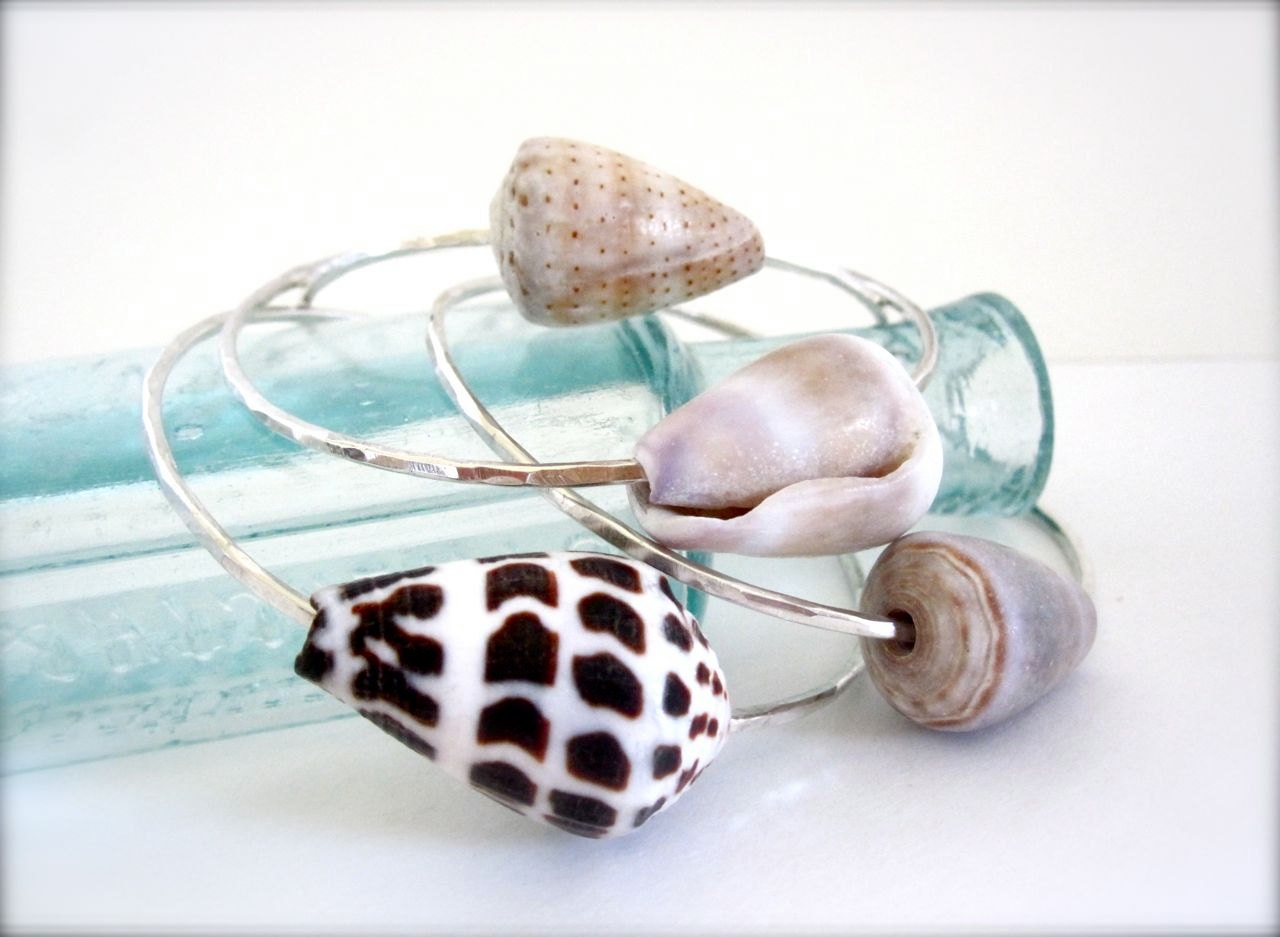 Hawaiian shell beach bangles - sterling silver