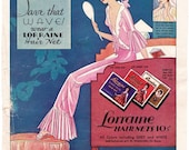 1932 ad Lorraine Hair Nets and Combs Woolworth Art Deco dressing gown illustration - Free U.S. shipping