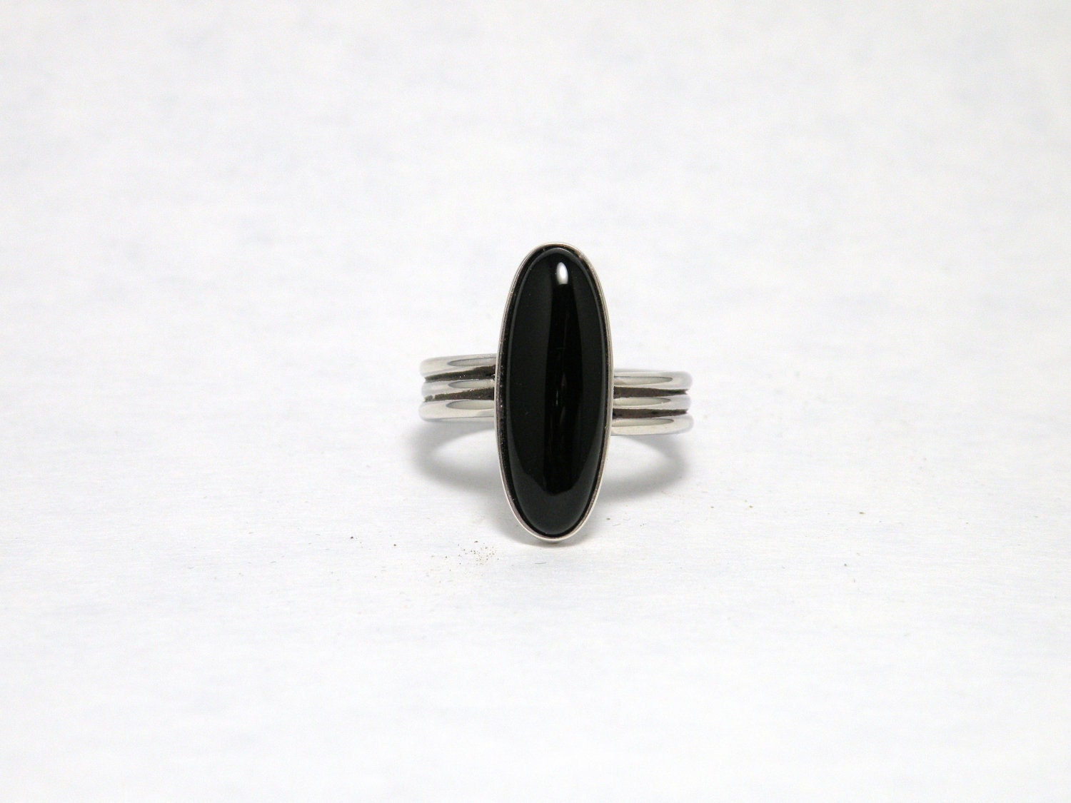 Sterling Silver and Onyx Art Deco Style Ring Handmade Size 8 OOAK
