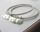 Bangle Bracelet 5 Matte Silver Custom Engraved - Banded Together - Initals Date Letters Numbers Child Mother