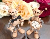 Robot Wedding Cake Topper MADE TO ORDER Neutral Tan Lightly Rustic - Customizable