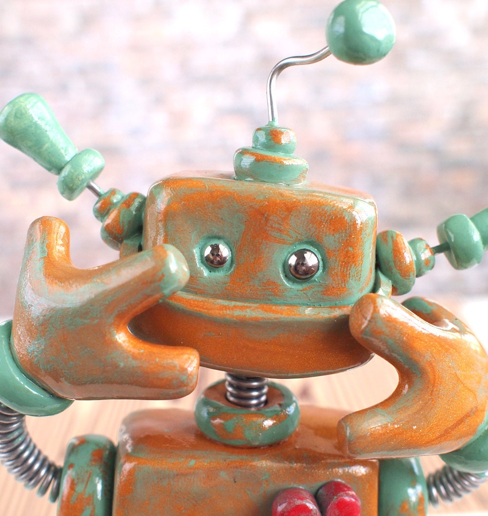 Patina Pete Garden Robot Sculpture - WILL Guard Your House Plants From EVIL - Clay, Wire, Paint